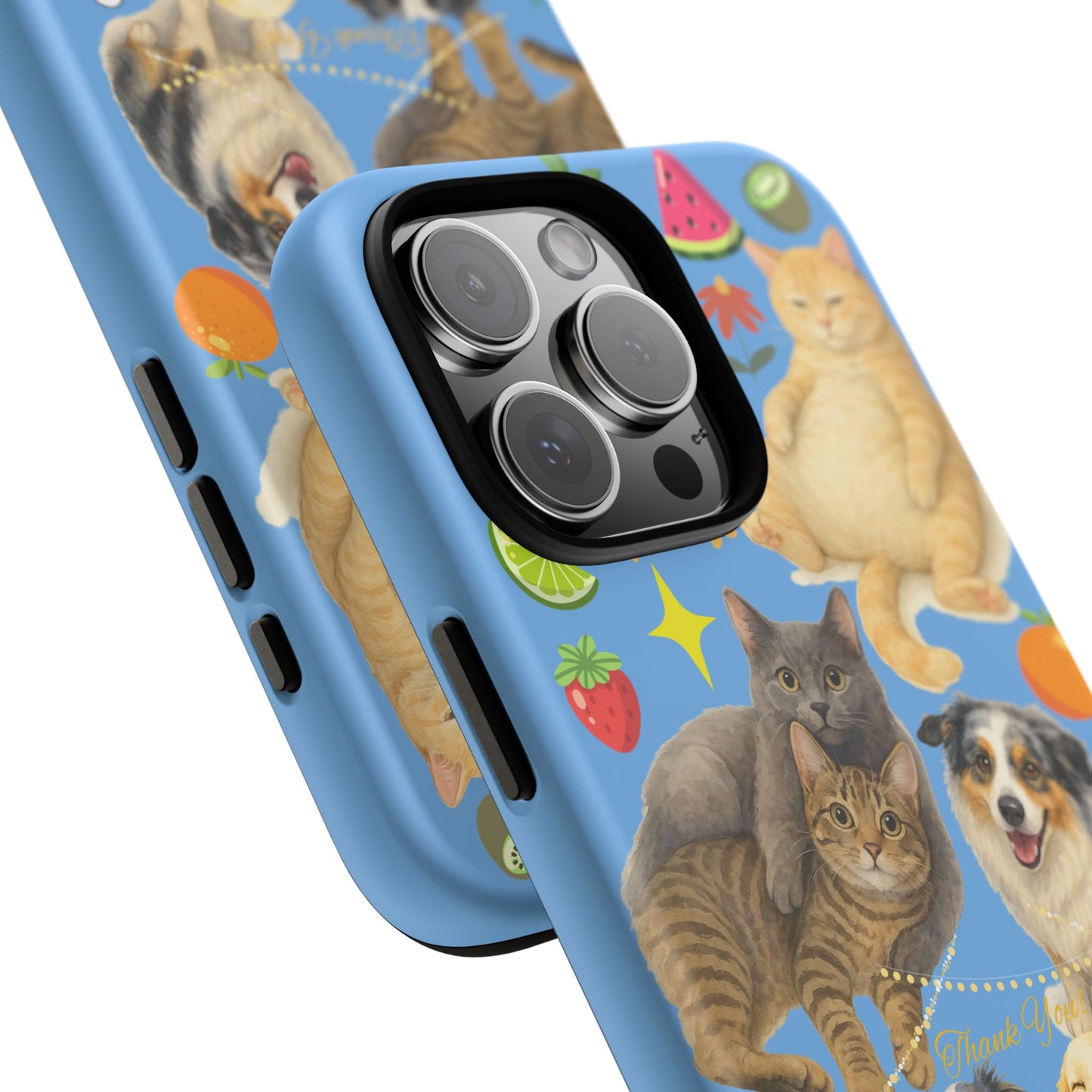 60A-1 Dog and Cat Printed Dual-Layer Phone Case In Blue – Glossy or Matte Finish – iPhone & Android Compatible
