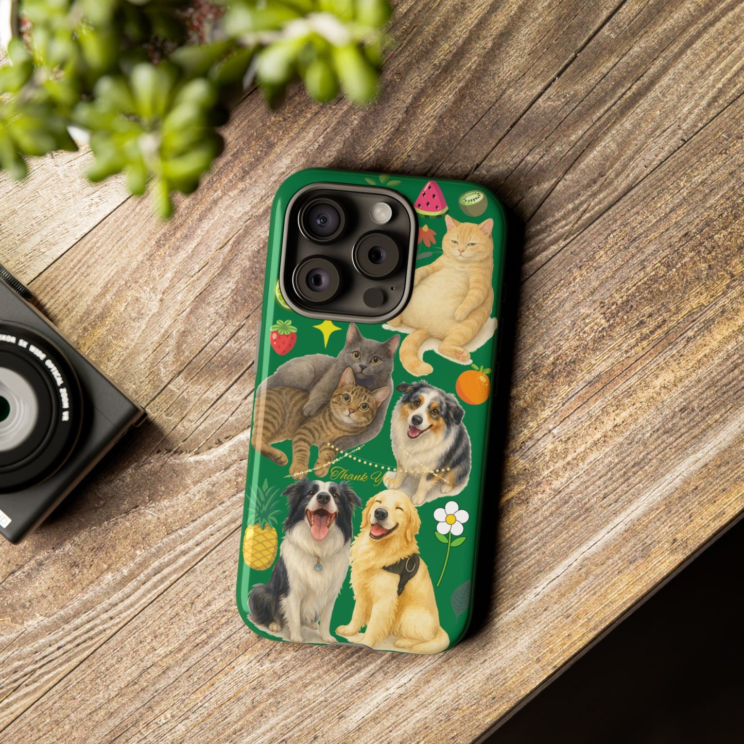 60A-10 Dog and Cat Printed Dual-Layer Phone Case In Dark Green – Glossy or Matte Finish – iPhone & Android Compatible