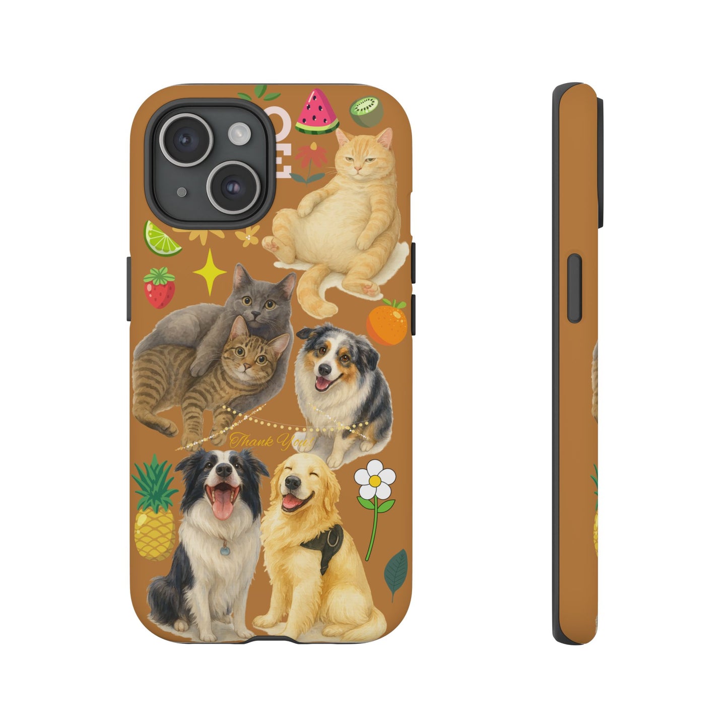 60A-9 Dog and Cat Printed Dual-Layer Phone Case In Light Brown – Glossy or Matte Finish – iPhone & Android Compatible