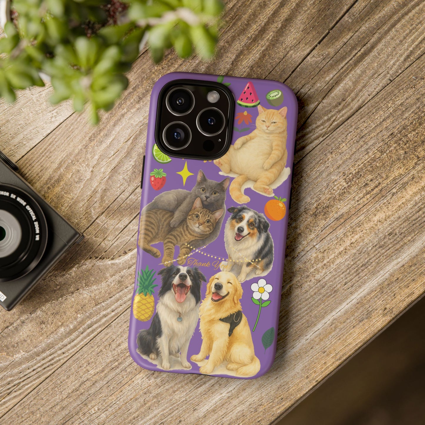 60A-4 Dog and Cat Printed Dual-Layer Phone Case In Purple – Glossy or Matte Finish – iPhone & Android Compatible