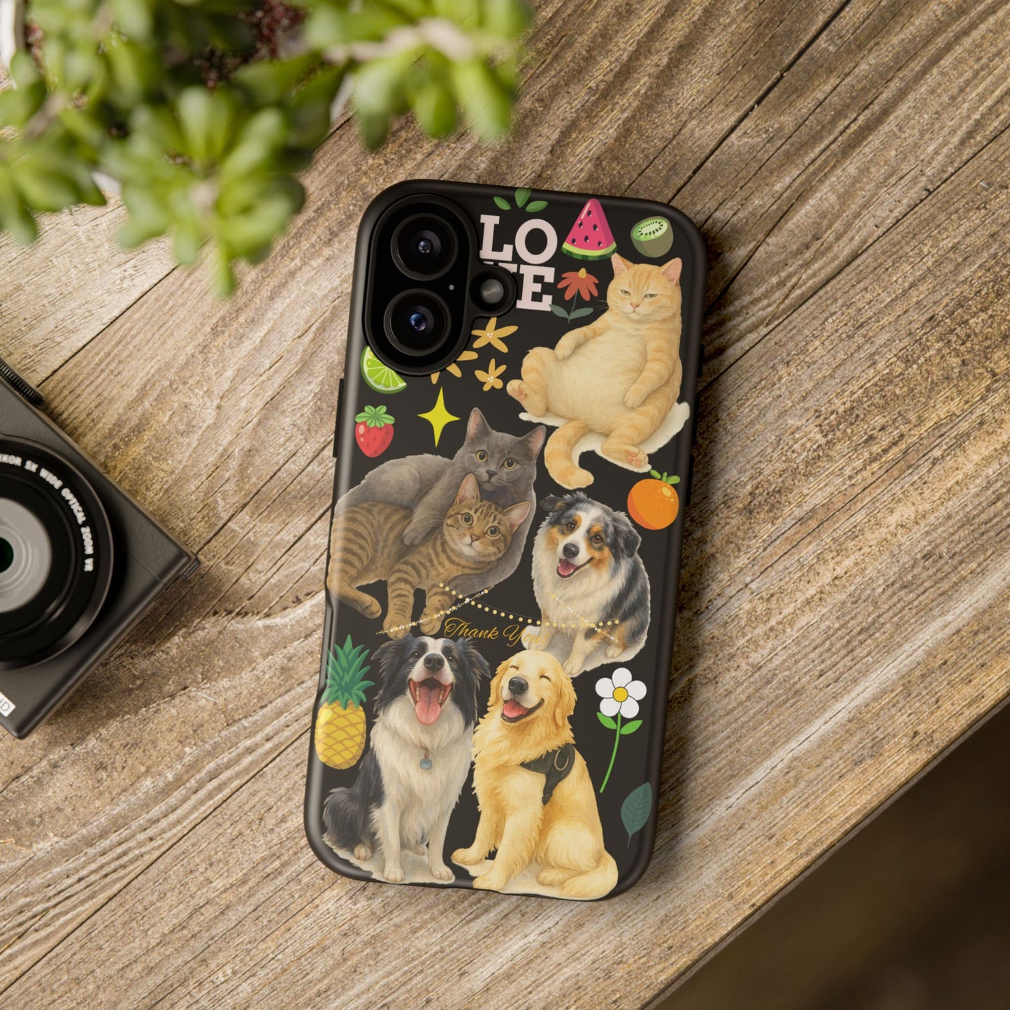 60A-8 Dog and Cat Printed Dual-Layer Phone Case In Black – Glossy or Matte Finish – iPhone & Android Compatible