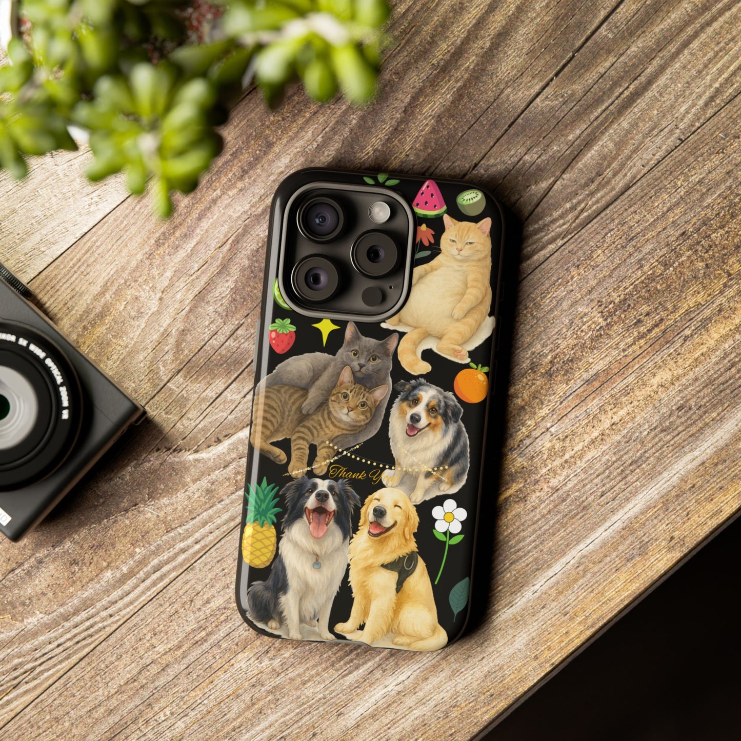 60A-8 Dog and Cat Printed Dual-Layer Phone Case In Black – Glossy or Matte Finish – iPhone & Android Compatible