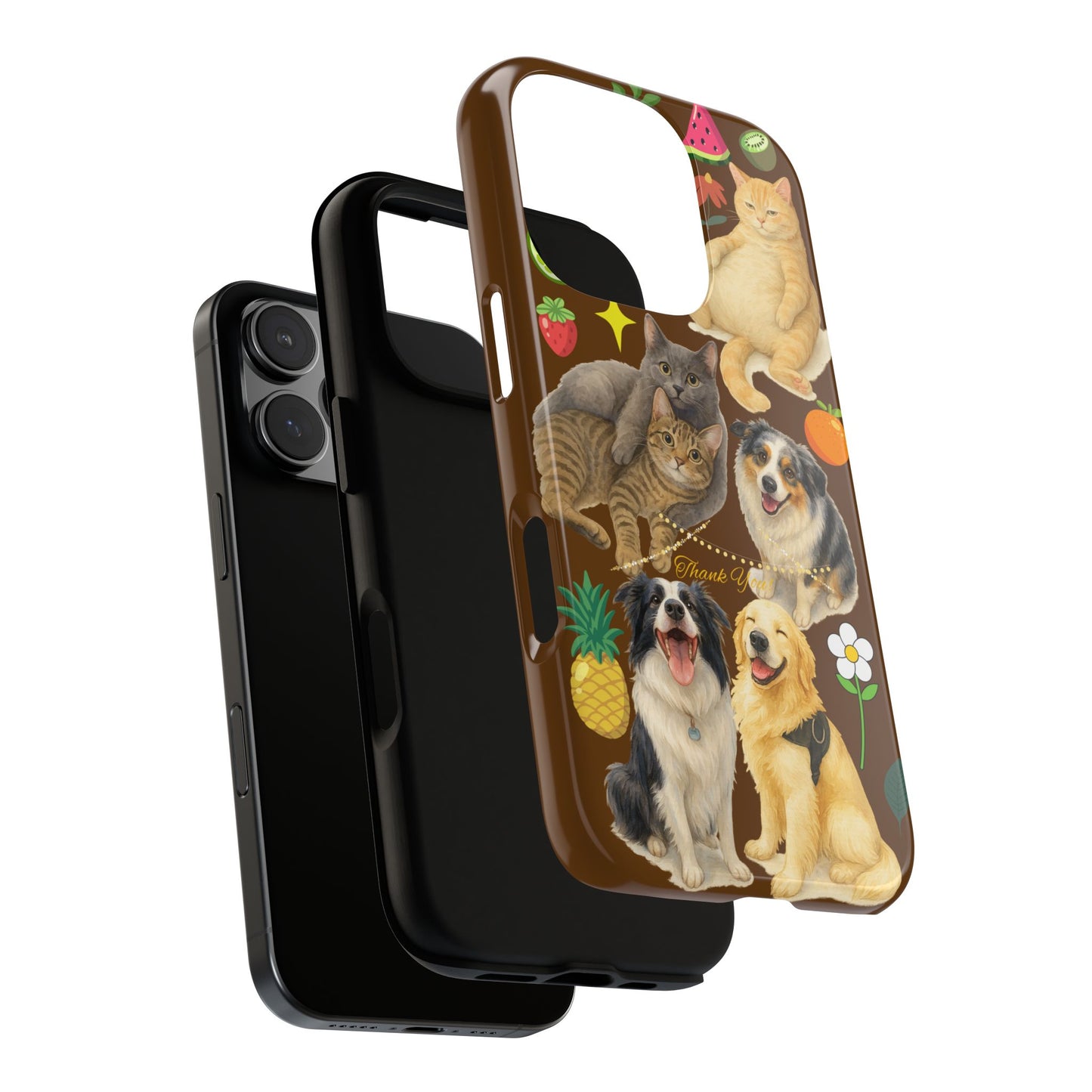 60A-11 Dog and Cat Printed Dual-Layer Phone Case In Dark Brown – Glossy or Matte Finish – iPhone & Android Compatible