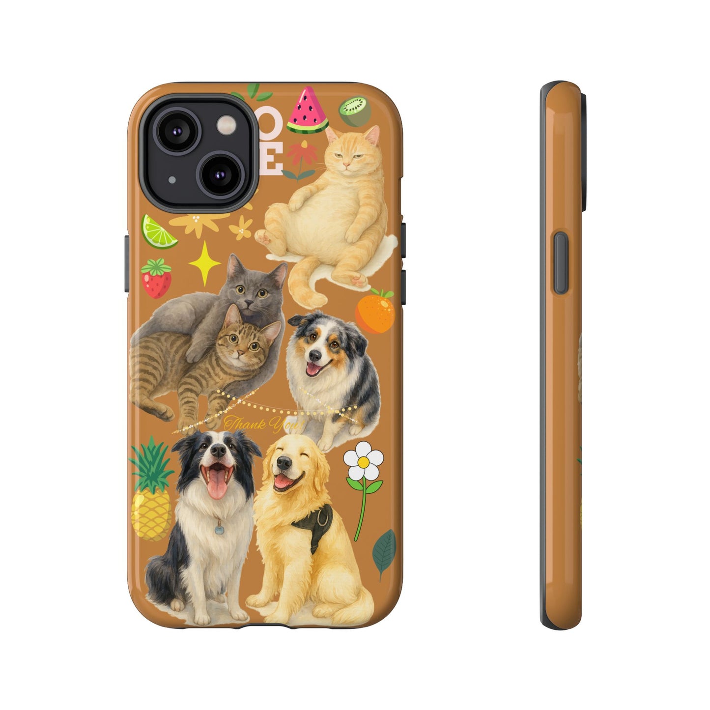 60A-9 Dog and Cat Printed Dual-Layer Phone Case In Light Brown – Glossy or Matte Finish – iPhone & Android Compatible