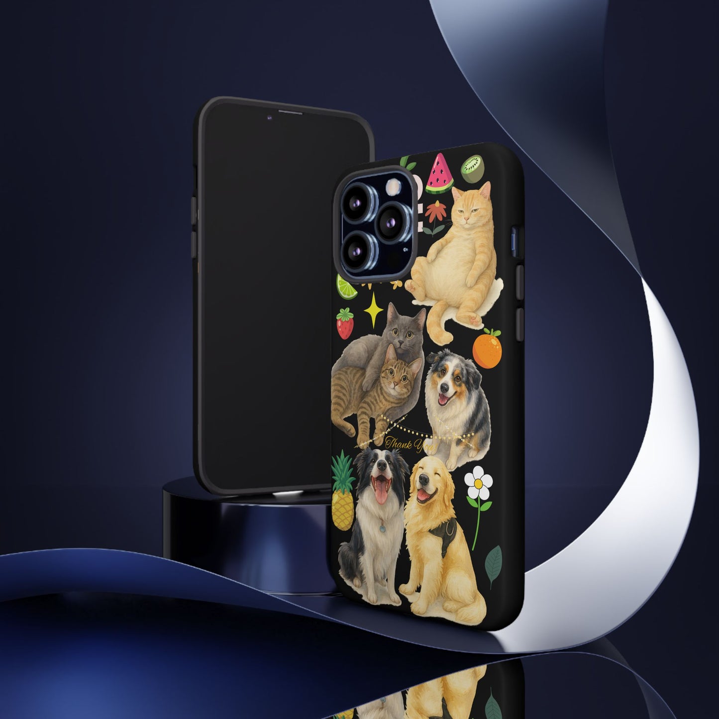 60A-8 Dog and Cat Printed Dual-Layer Phone Case In Black – Glossy or Matte Finish – iPhone & Android Compatible