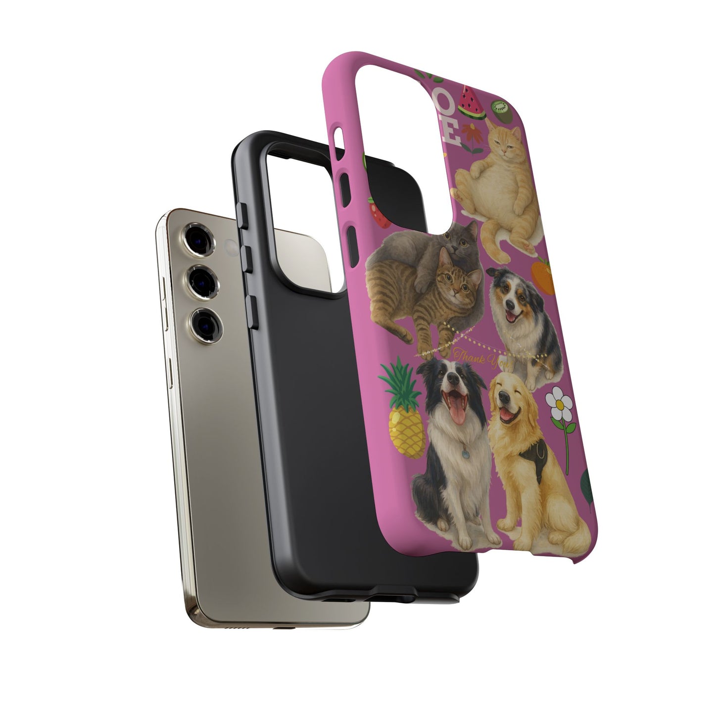 60A-2 Dog and Cat Printed Dual-Layer Phone Case In Pink – Glossy or Matte Finish – iPhone & Android Compatible