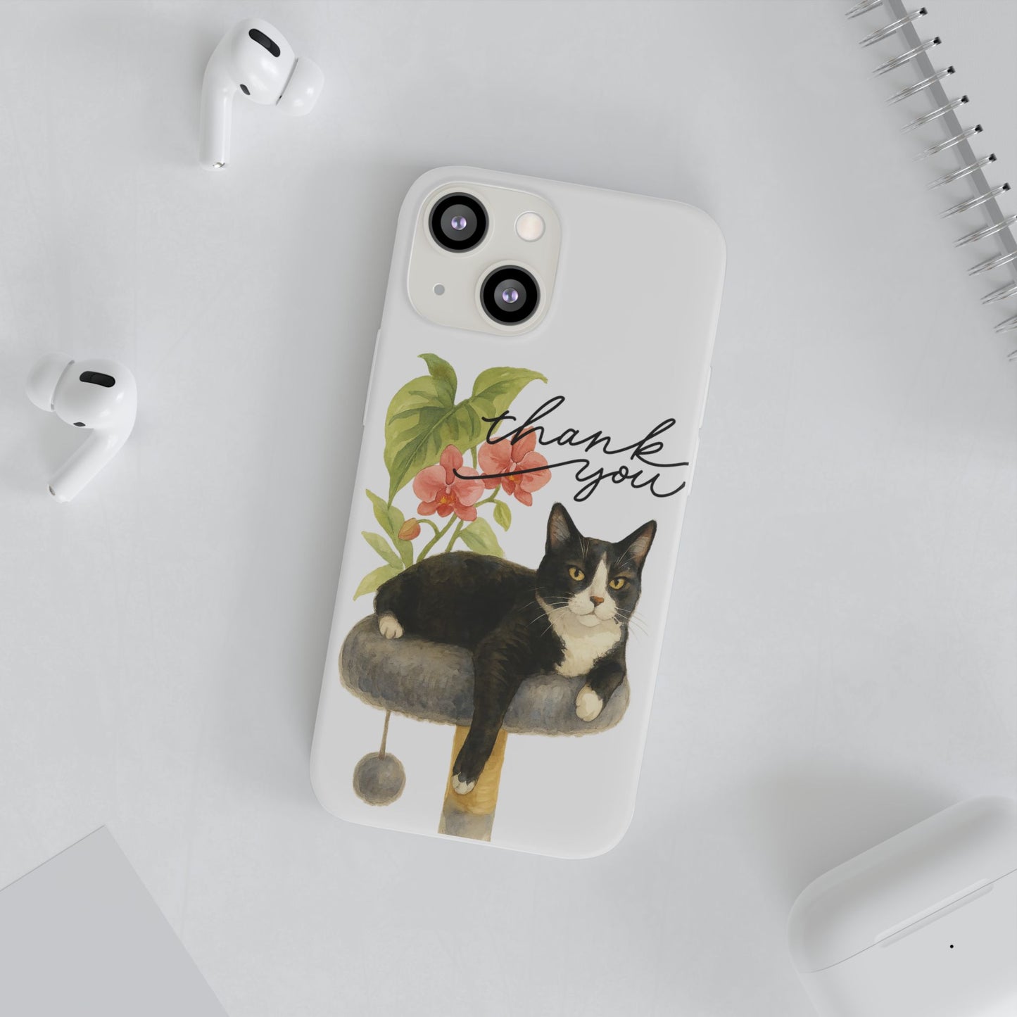 62A Cute Cat Thank You Phone Case – Flexible Matte TPU Slim Cover for iPhone & Android Gift