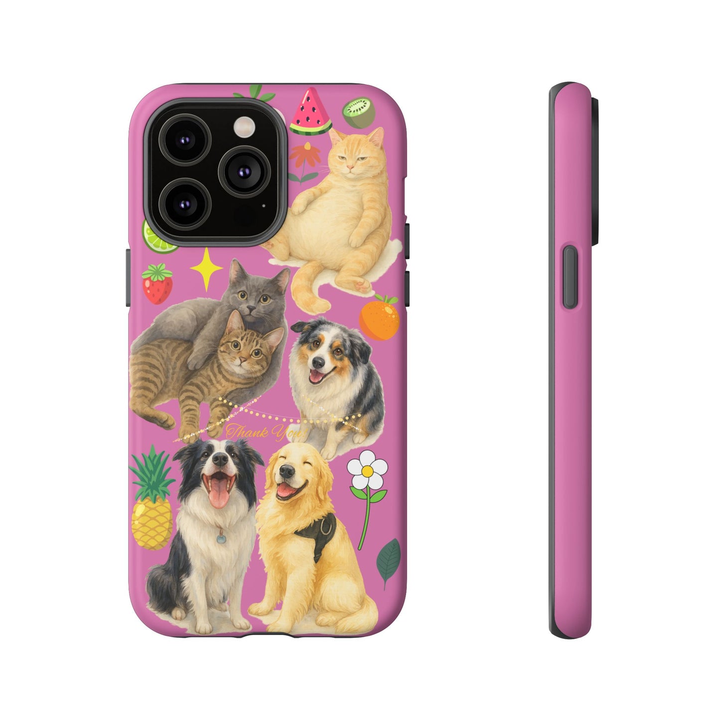 60A-2 Dog and Cat Printed Dual-Layer Phone Case In Pink – Glossy or Matte Finish – iPhone & Android Compatible