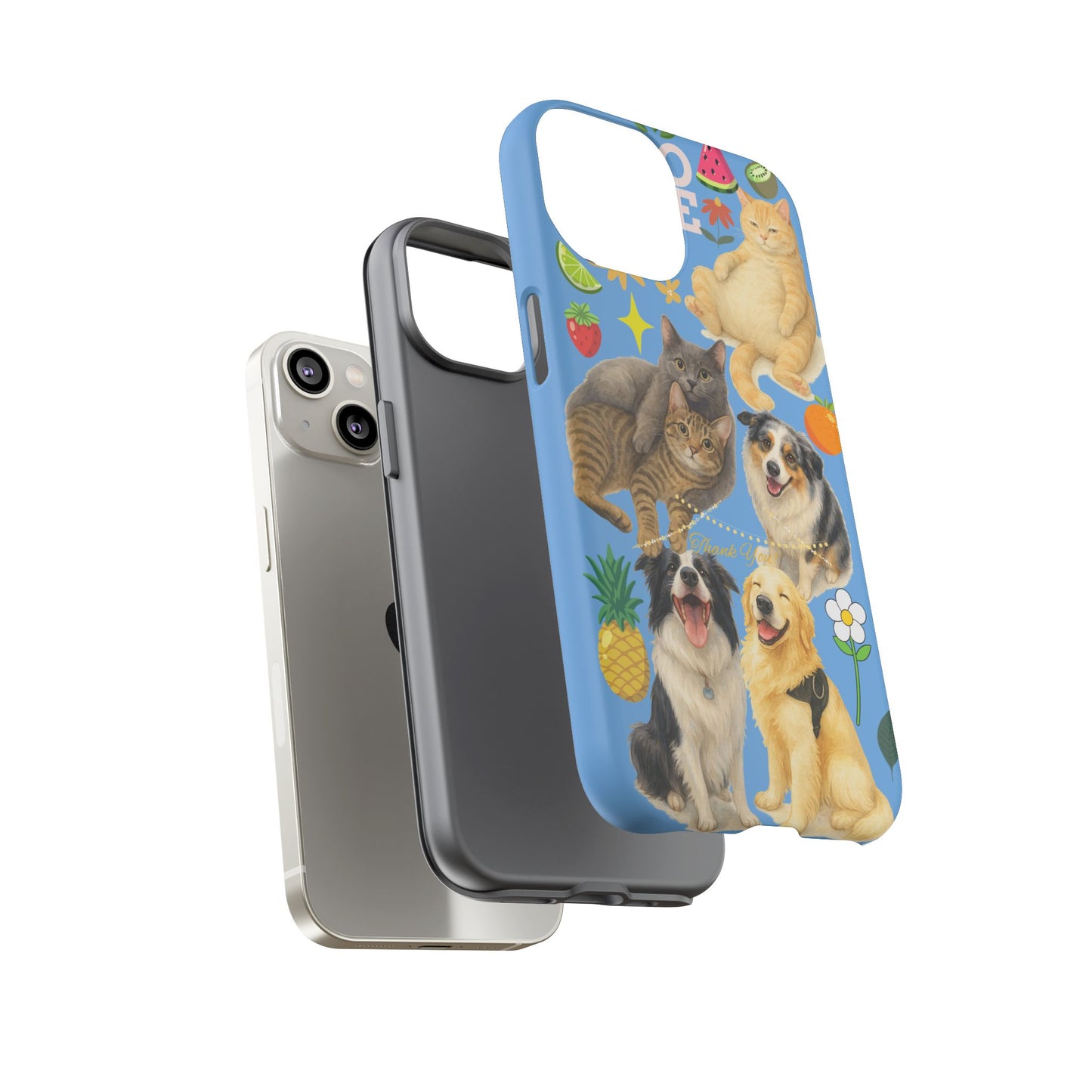 60A-1 Dog and Cat Printed Dual-Layer Phone Case In Blue – Glossy or Matte Finish – iPhone & Android Compatible