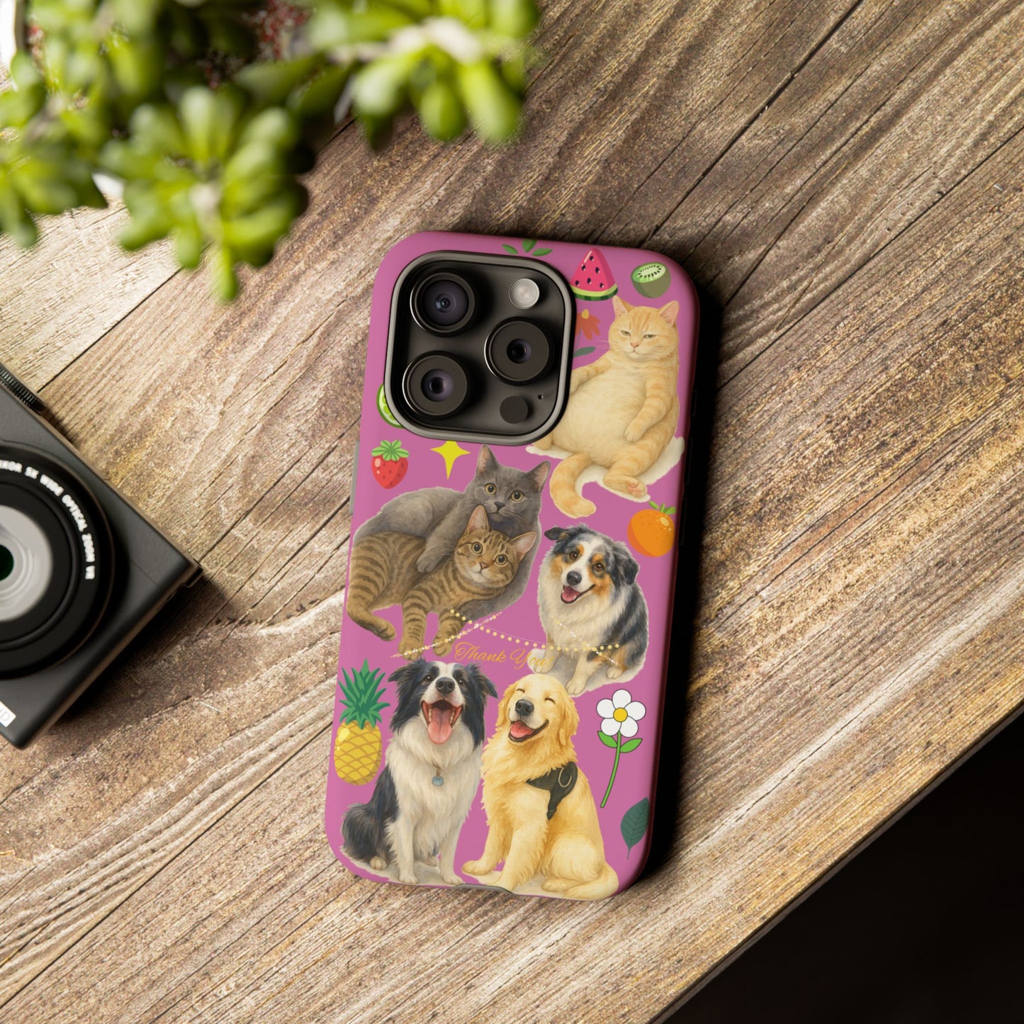 60A-2 Dog and Cat Printed Dual-Layer Phone Case In Pink – Glossy or Matte Finish – iPhone & Android Compatible