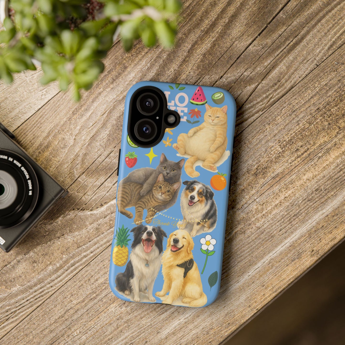 60A-1 Dog and Cat Printed Dual-Layer Phone Case In Blue – Glossy or Matte Finish – iPhone & Android Compatible