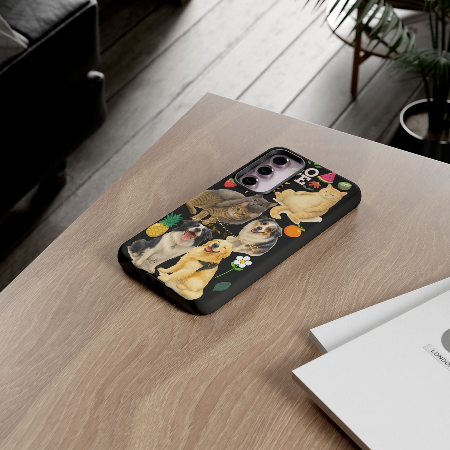 60A-8 Dog and Cat Printed Dual-Layer Phone Case In Black – Glossy or Matte Finish – iPhone & Android Compatible