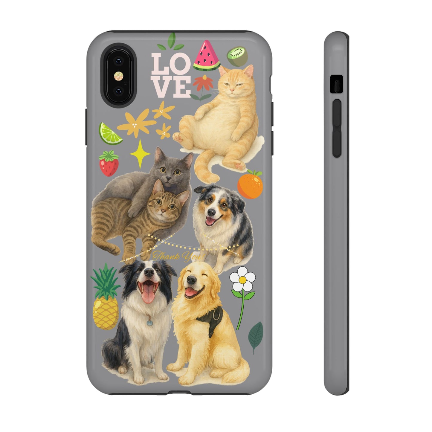 60A-3 Dog and Cat Printed Dual-Layer Phone Case In Grey – Glossy or Matte Finish – iPhone & Android Compatible