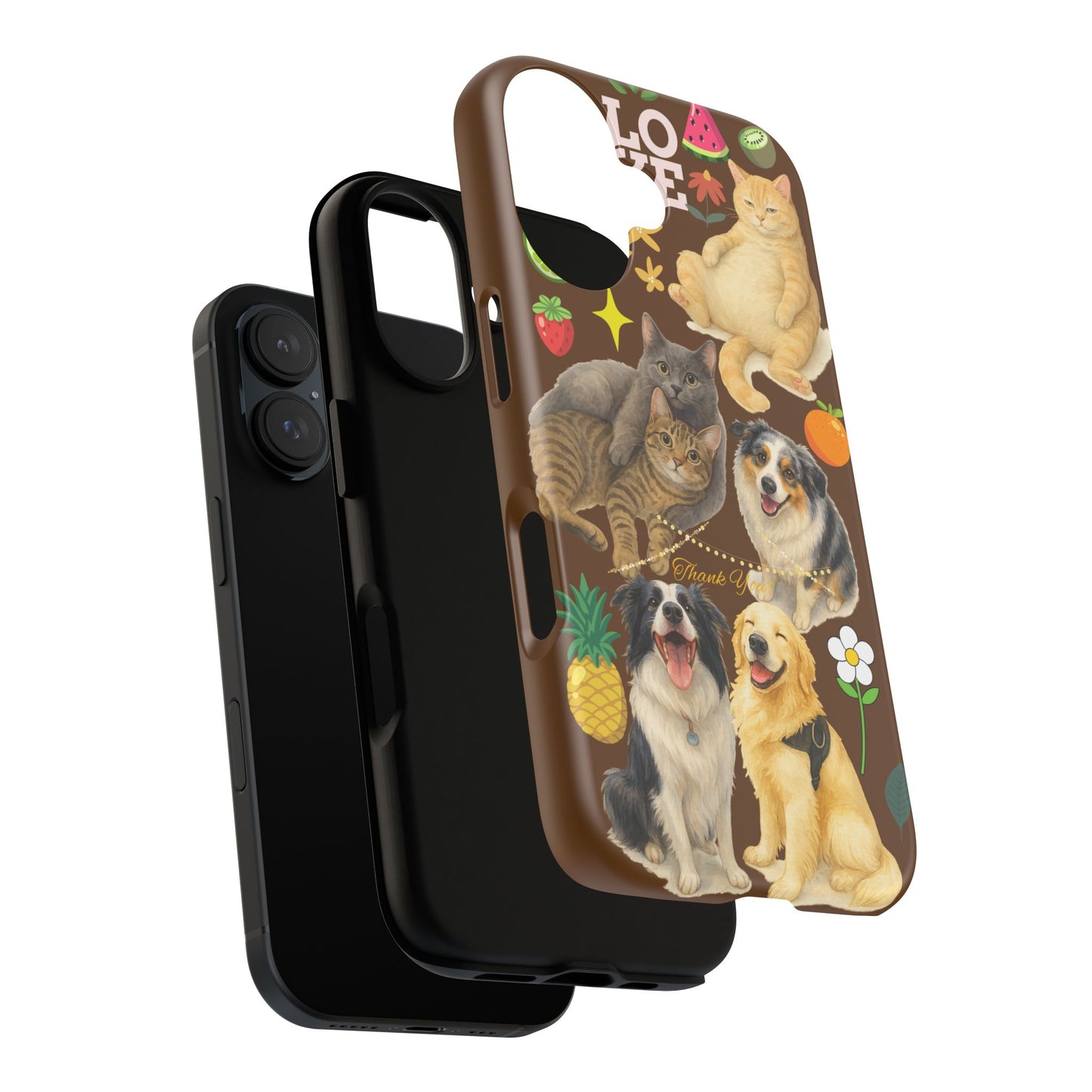 60A-11 Dog and Cat Printed Dual-Layer Phone Case In Dark Brown – Glossy or Matte Finish – iPhone & Android Compatible