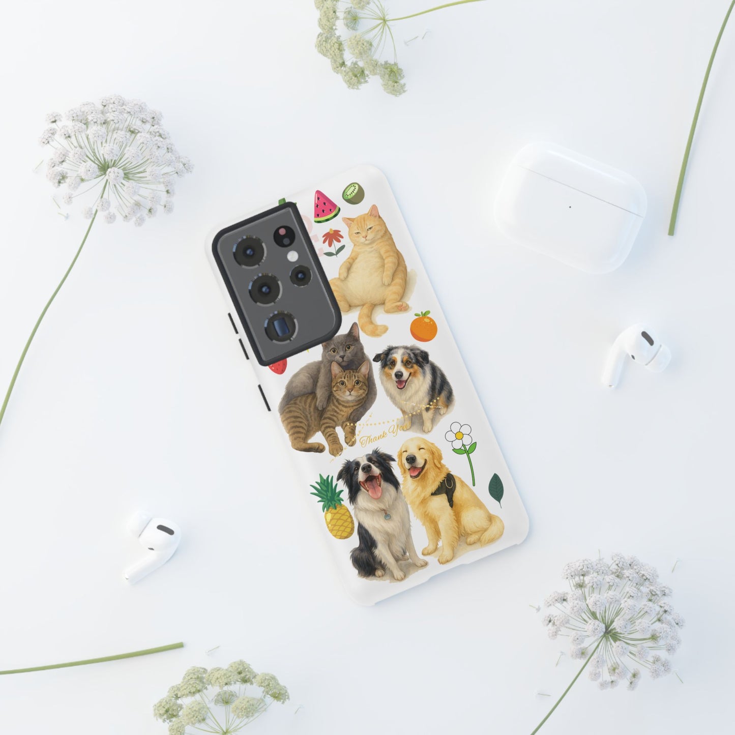 60A Dog and Cat Printed Dual-Layer Phone Case In White – Glossy or Matte Finish – iPhone & Android Compatible