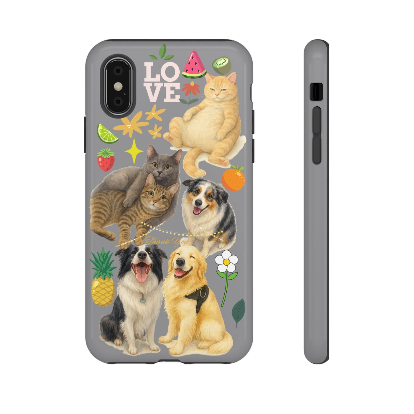 60A-3 Dog and Cat Printed Dual-Layer Phone Case In Grey – Glossy or Matte Finish – iPhone & Android Compatible