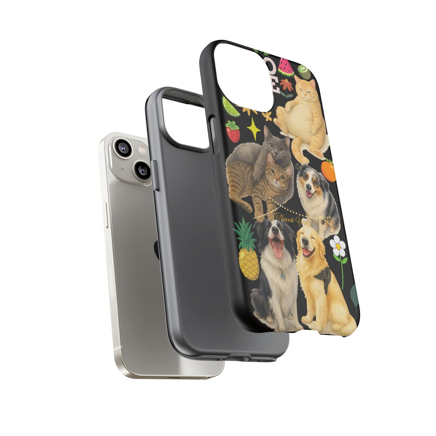 60A-8 Dog and Cat Printed Dual-Layer Phone Case In Black – Glossy or Matte Finish – iPhone & Android Compatible