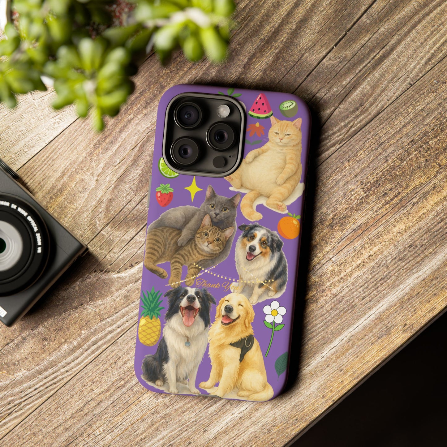 60A-4 Dog and Cat Printed Dual-Layer Phone Case In Purple – Glossy or Matte Finish – iPhone & Android Compatible