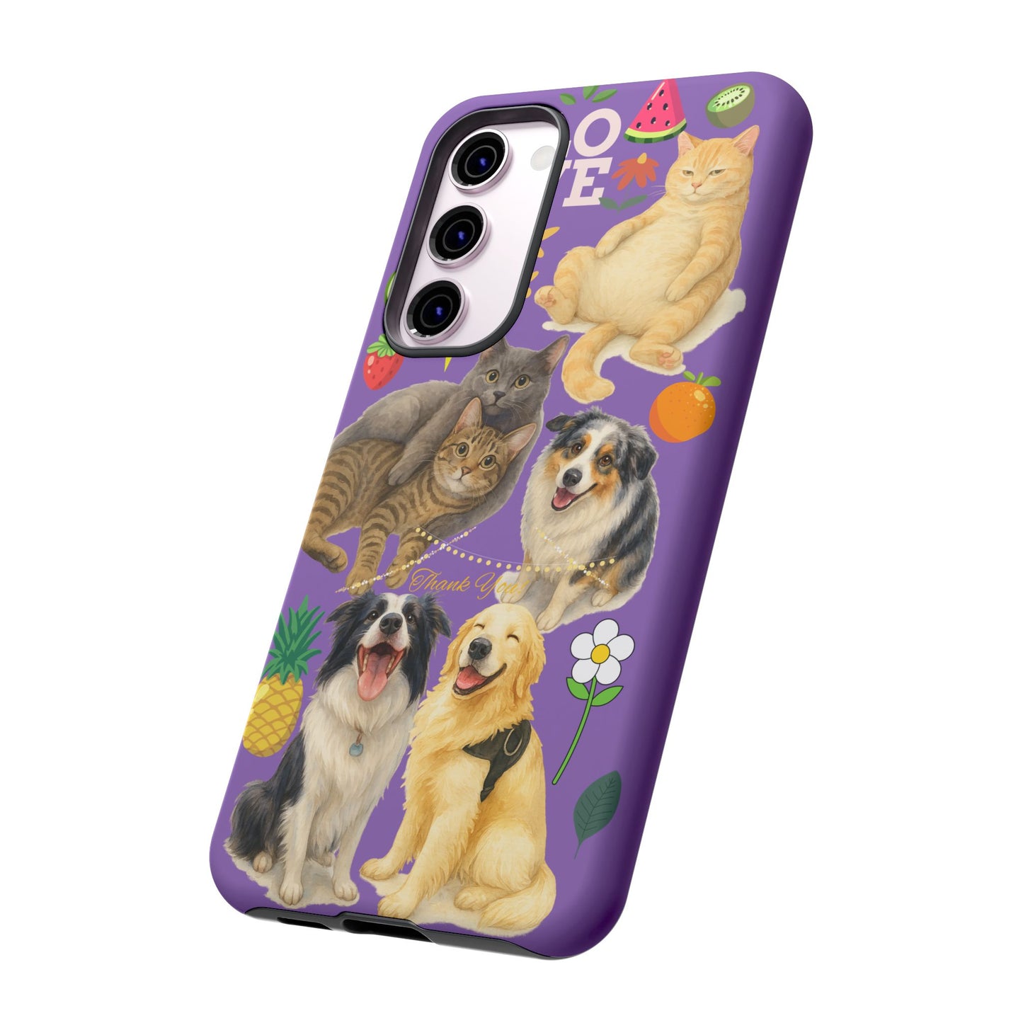 60A-4 Dog and Cat Printed Dual-Layer Phone Case In Purple – Glossy or Matte Finish – iPhone & Android Compatible