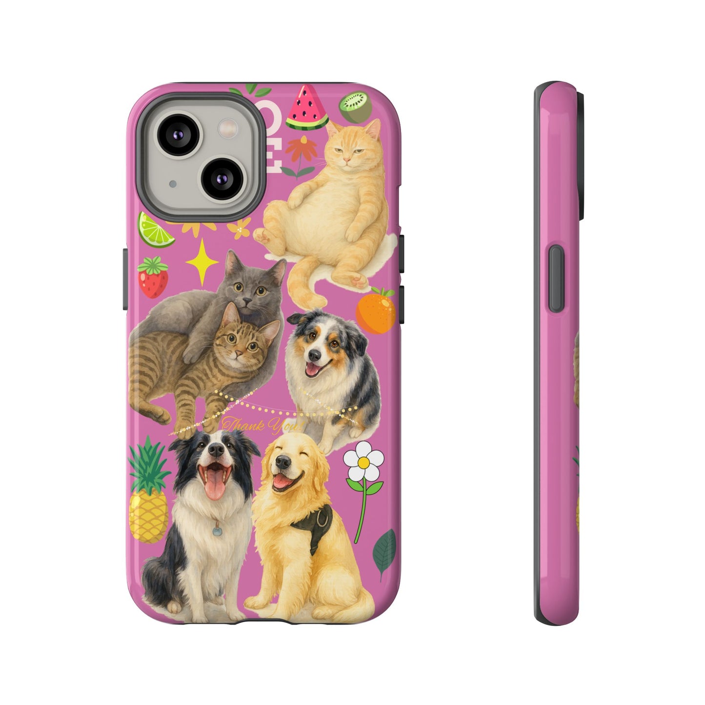 60A-2 Dog and Cat Printed Dual-Layer Phone Case In Pink – Glossy or Matte Finish – iPhone & Android Compatible