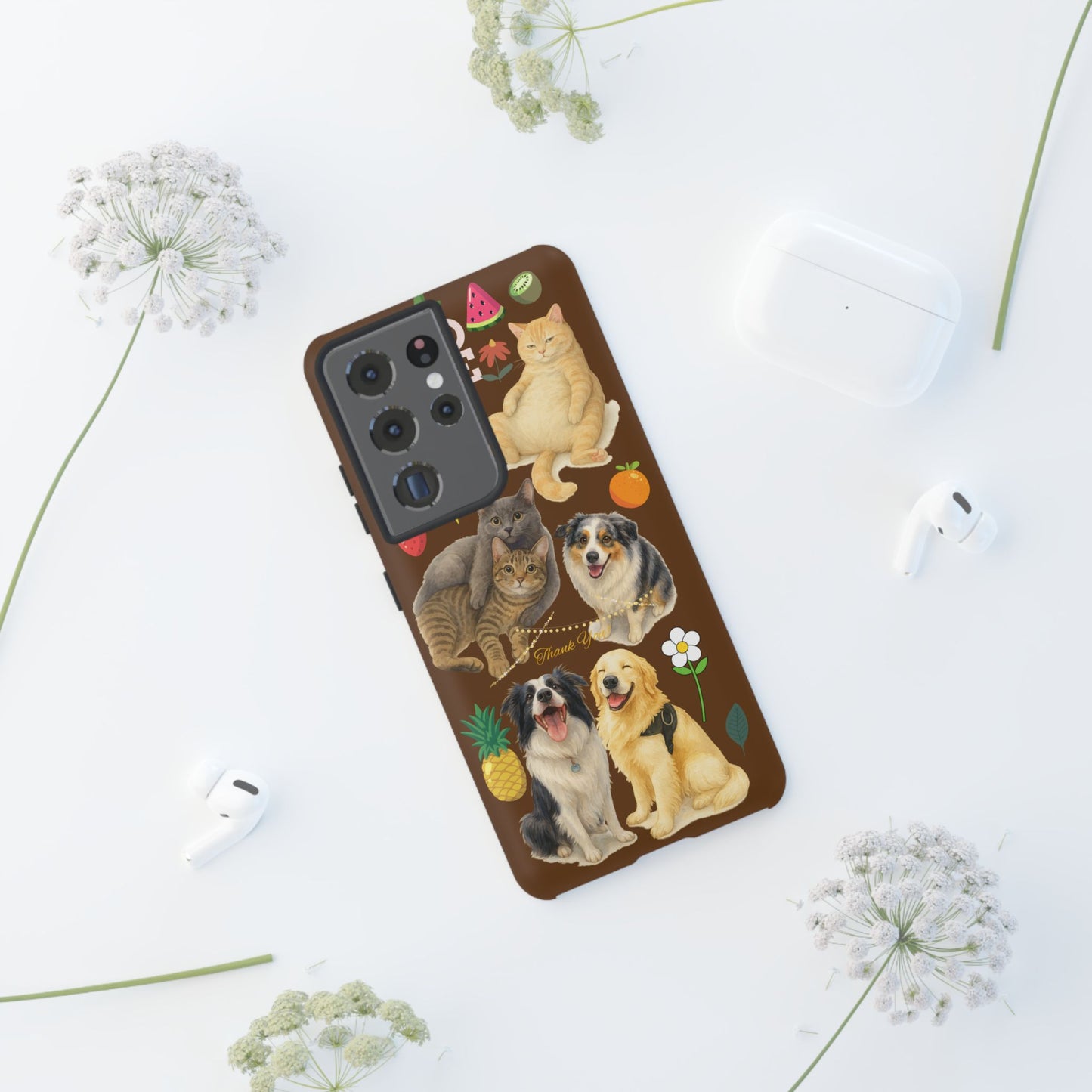 60A-11 Dog and Cat Printed Dual-Layer Phone Case In Dark Brown – Glossy or Matte Finish – iPhone & Android Compatible