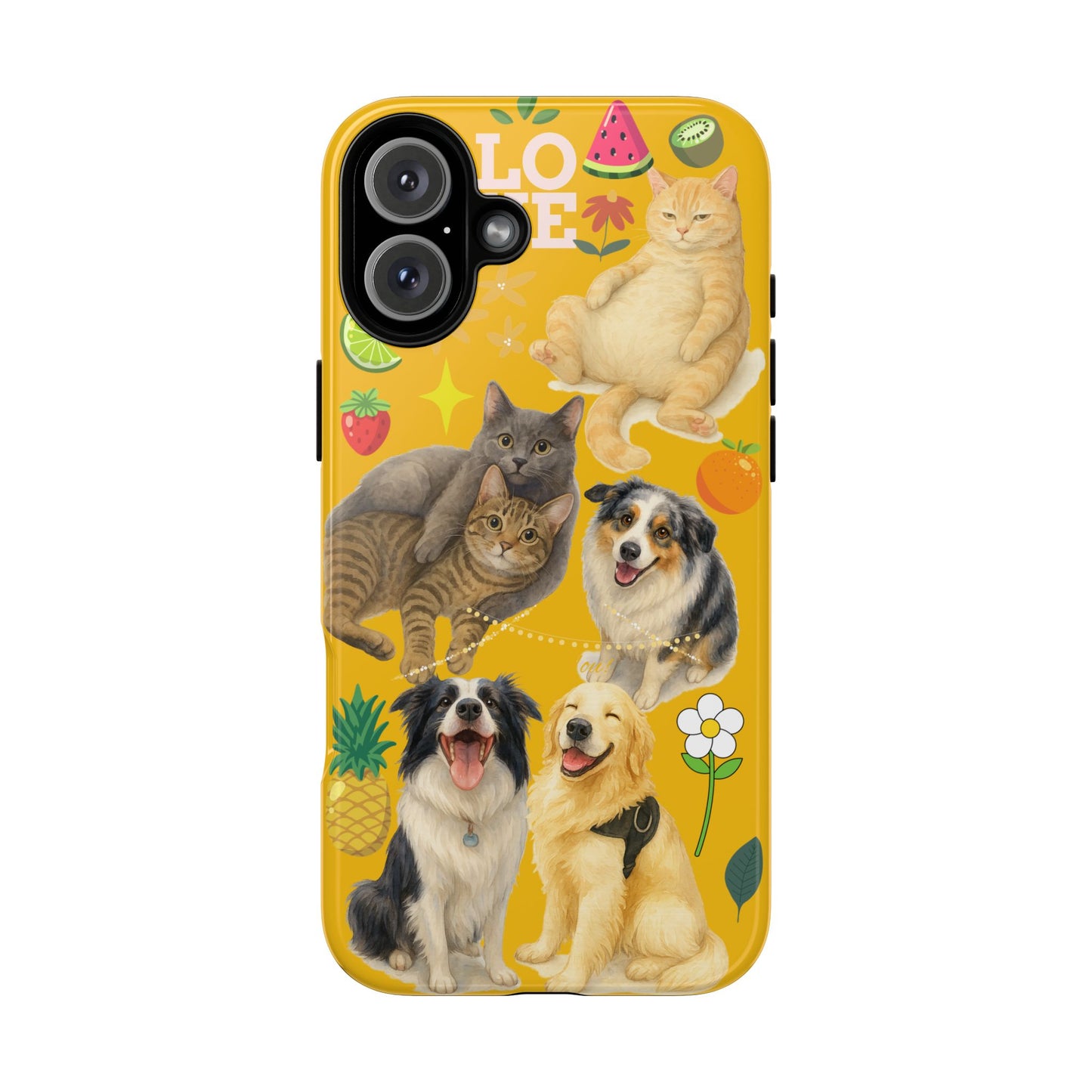 60A-5 Dog and Cat Printed Dual-Layer Phone Case In Yellow – Glossy or Matte Finish – iPhone & Android Compatible