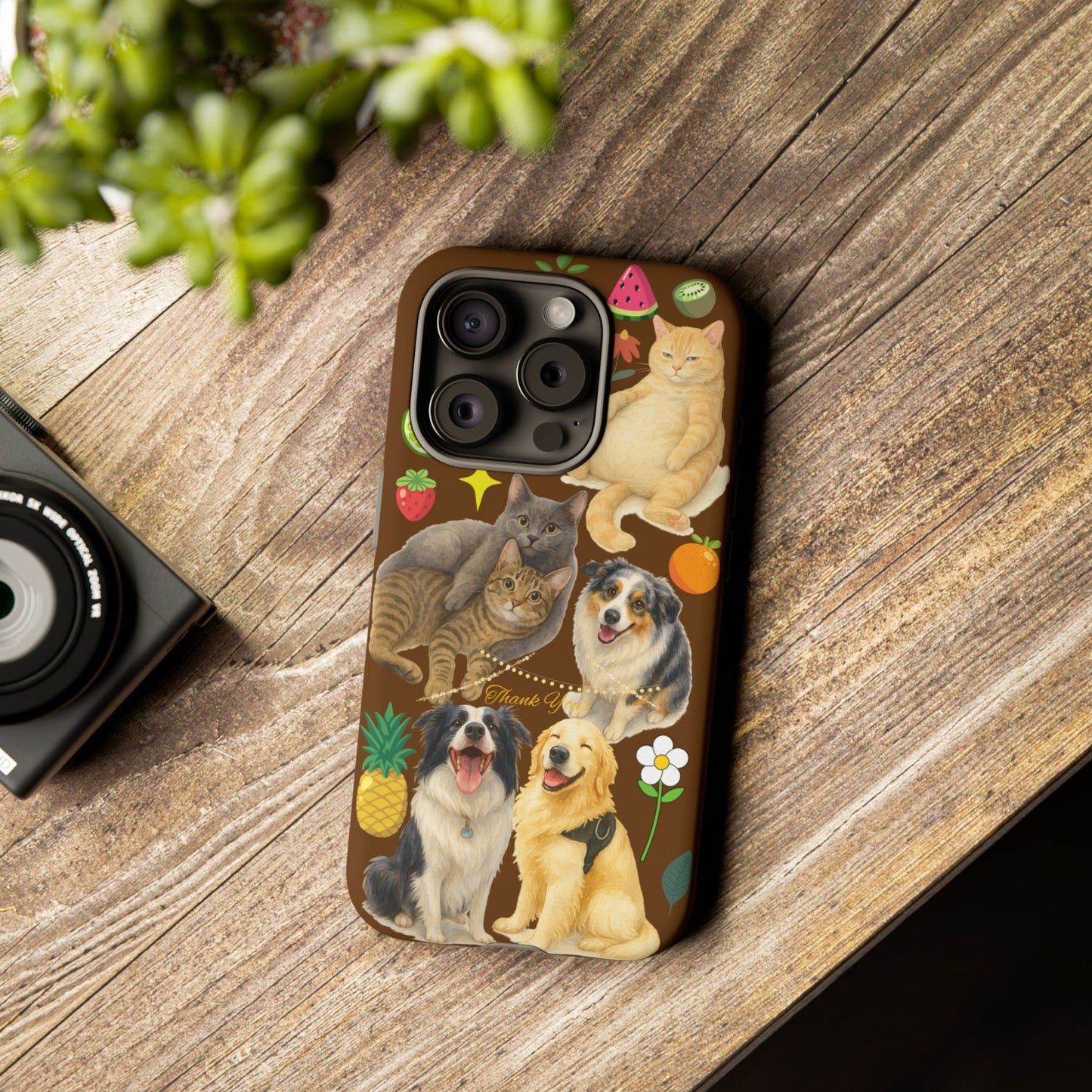 60A-11 Dog and Cat Printed Dual-Layer Phone Case In Dark Brown – Glossy or Matte Finish – iPhone & Android Compatible
