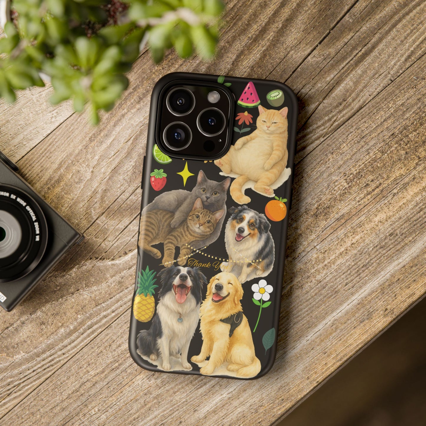 60A-8 Dog and Cat Printed Dual-Layer Phone Case In Black – Glossy or Matte Finish – iPhone & Android Compatible
