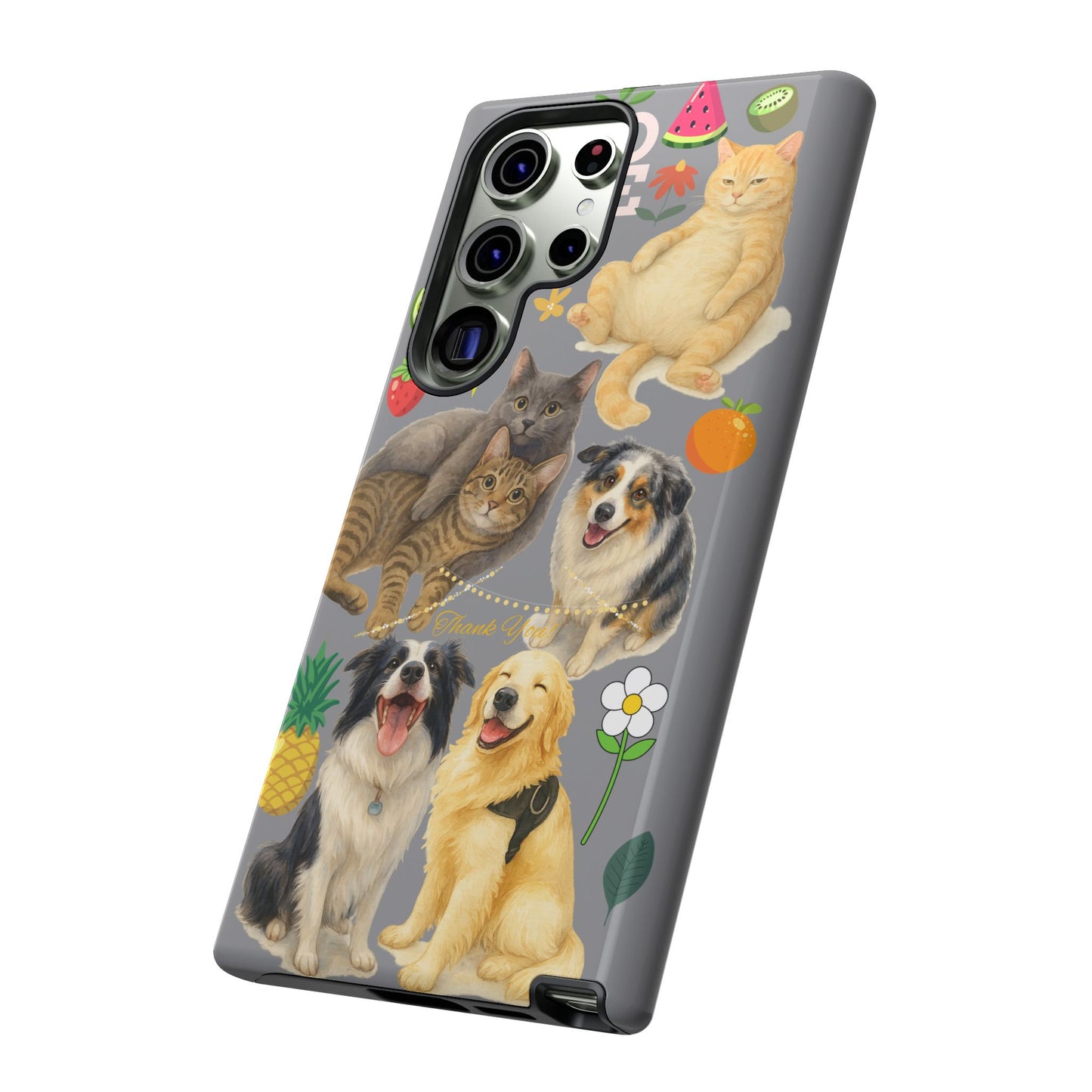 60A-3 Dog and Cat Printed Dual-Layer Phone Case In Grey – Glossy or Matte Finish – iPhone & Android Compatible