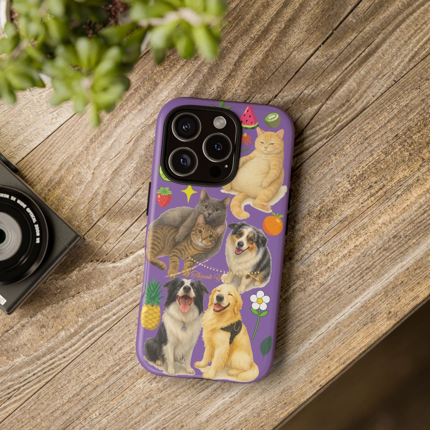 60A-4 Dog and Cat Printed Dual-Layer Phone Case In Purple – Glossy or Matte Finish – iPhone & Android Compatible