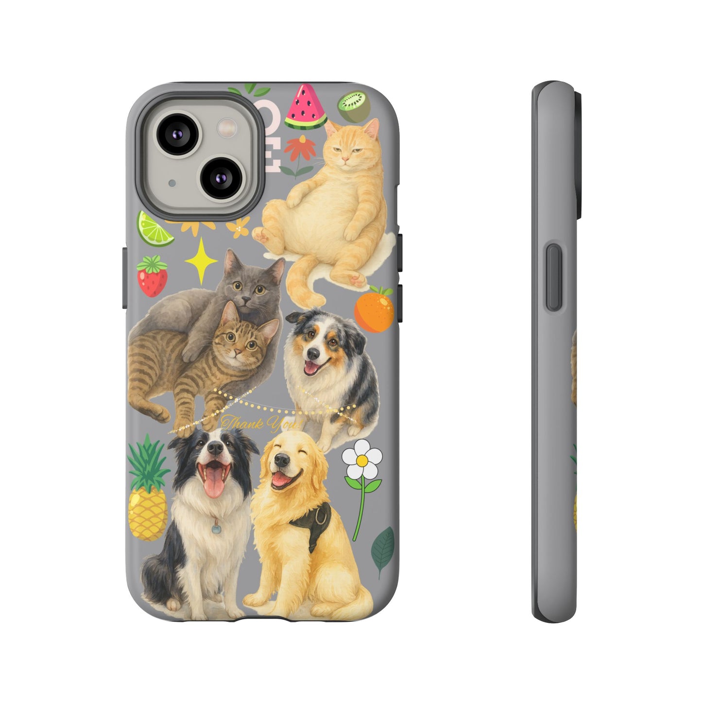 60A-3 Dog and Cat Printed Dual-Layer Phone Case In Grey – Glossy or Matte Finish – iPhone & Android Compatible