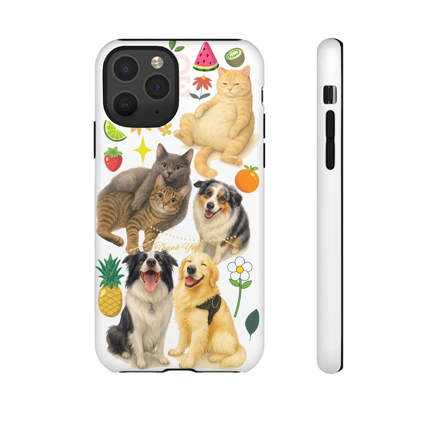 60A Dog and Cat Printed Dual-Layer Phone Case In White – Glossy or Matte Finish – iPhone & Android Compatible