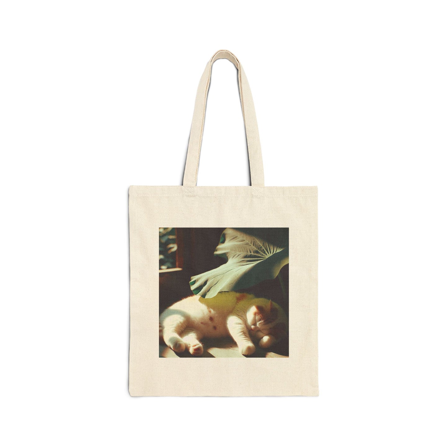 72B3 Lazy Cat Summer Tote Bag – Lotus Leaf Illustration on Heavy Cotton Canvas