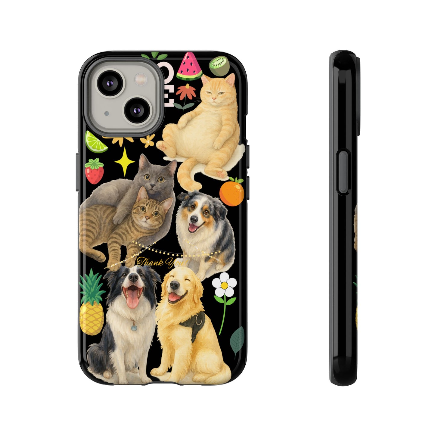 60A-8 Dog and Cat Printed Dual-Layer Phone Case In Black – Glossy or Matte Finish – iPhone & Android Compatible