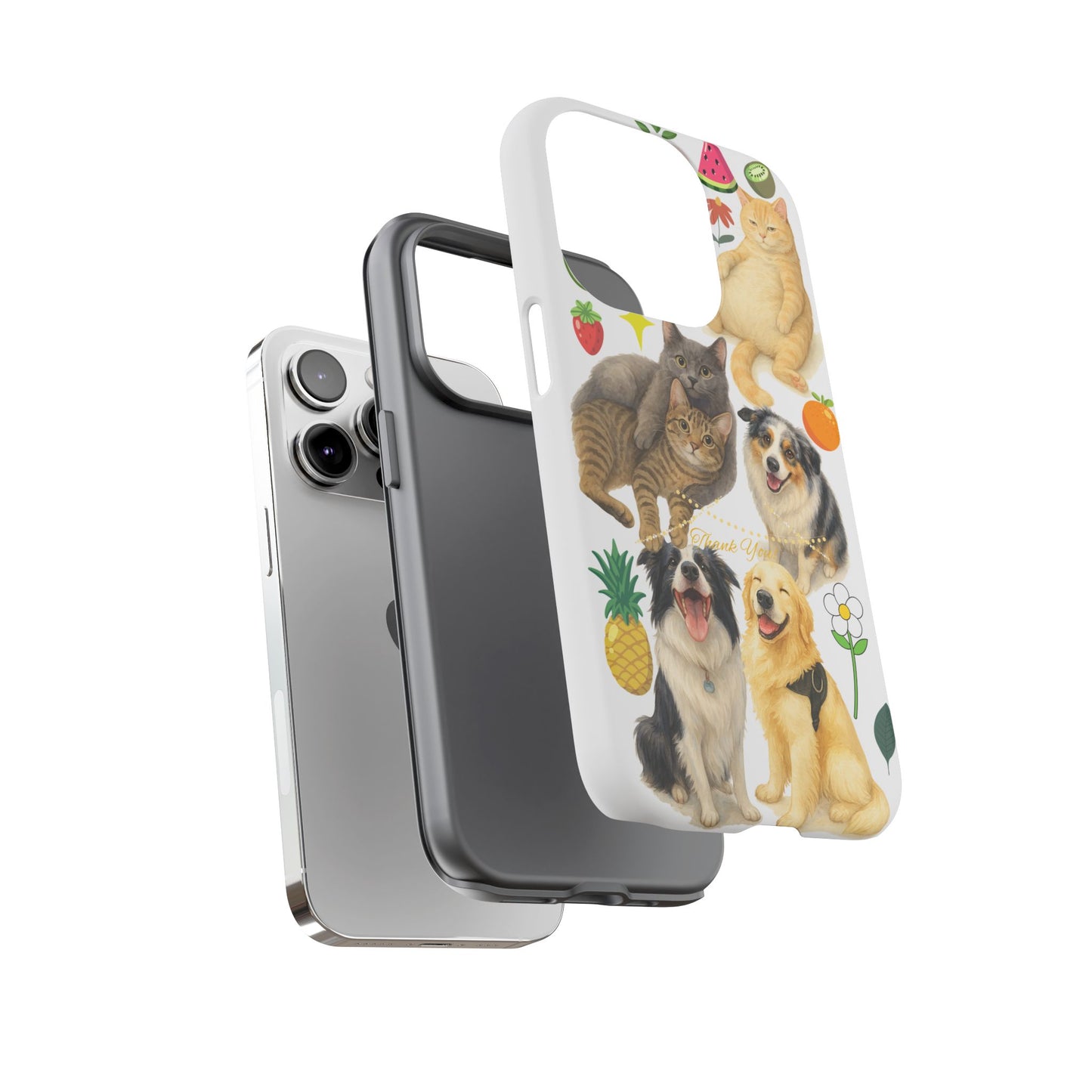 60A Dog and Cat Printed Dual-Layer Phone Case In White – Glossy or Matte Finish – iPhone & Android Compatible