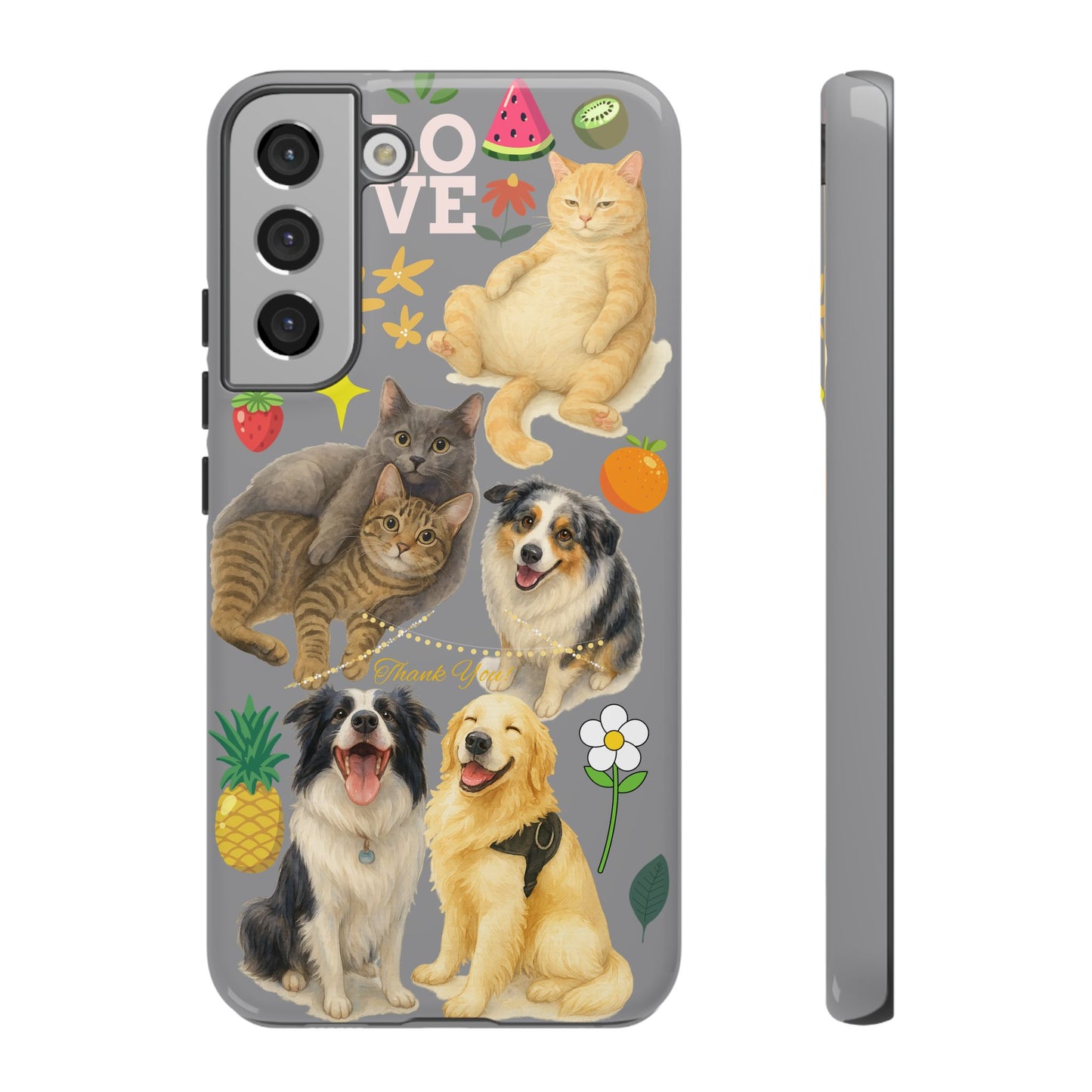 60A-3 Dog and Cat Printed Dual-Layer Phone Case In Grey – Glossy or Matte Finish – iPhone & Android Compatible