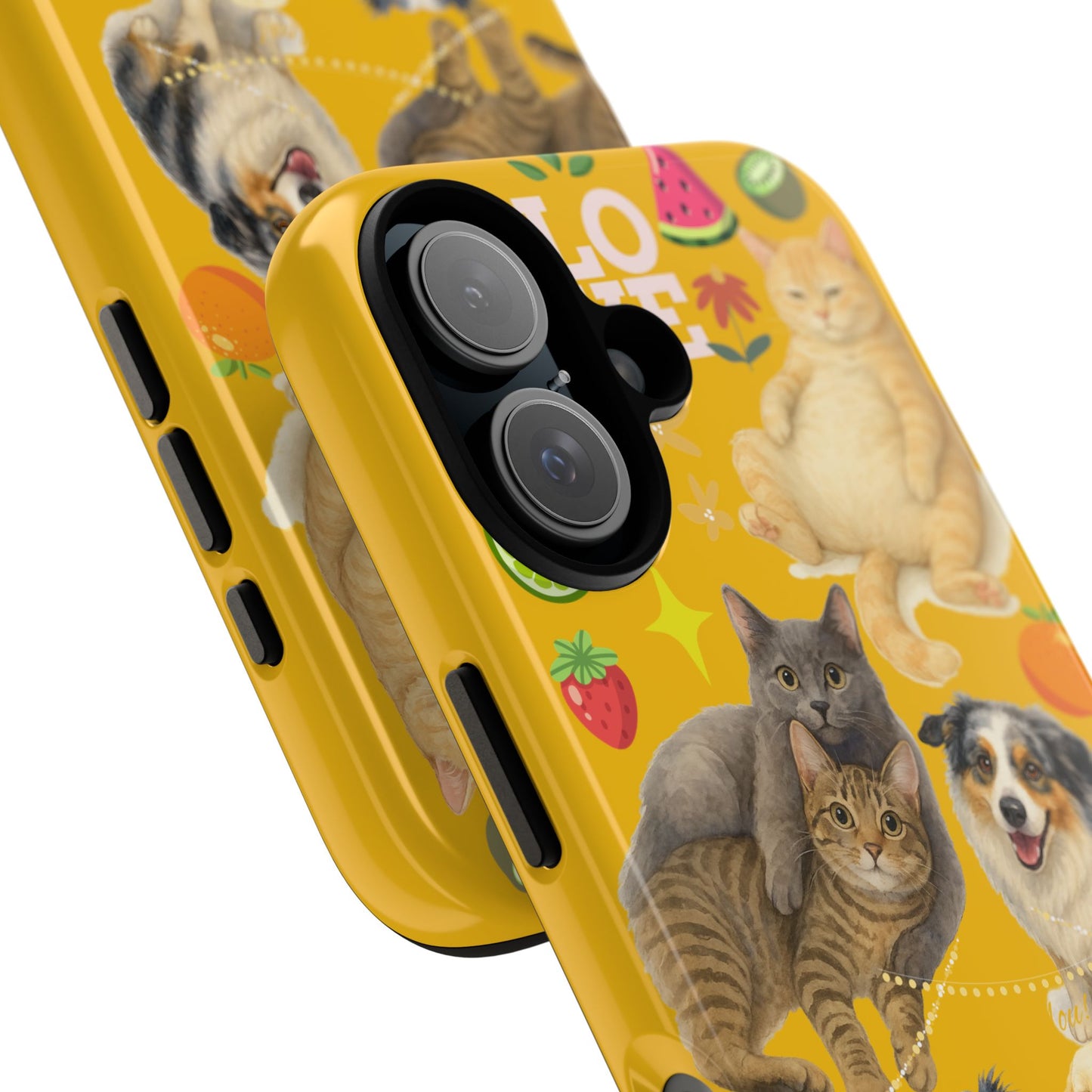 60A-5 Dog and Cat Printed Dual-Layer Phone Case In Yellow – Glossy or Matte Finish – iPhone & Android Compatible