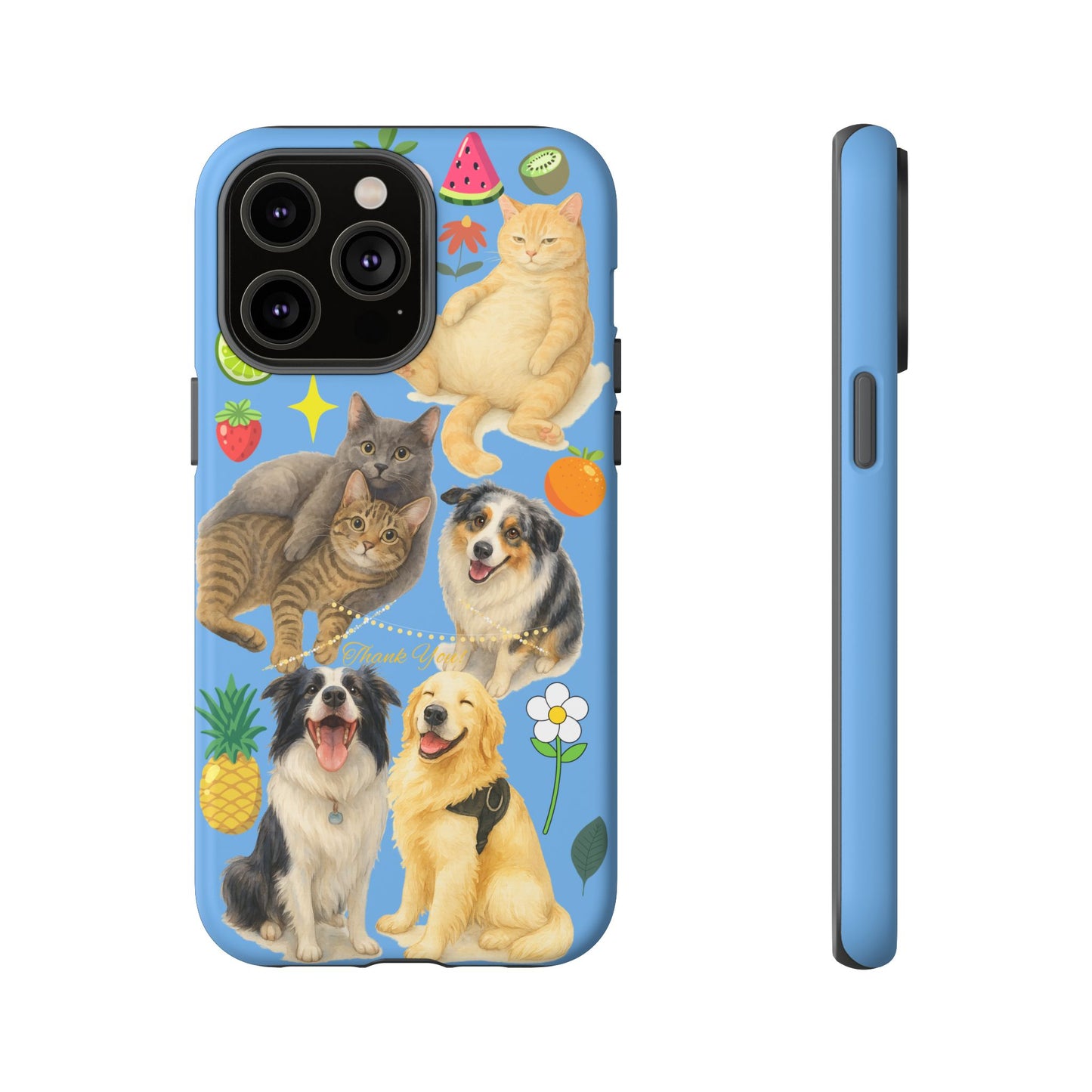 60A-1 Dog and Cat Printed Dual-Layer Phone Case In Blue – Glossy or Matte Finish – iPhone & Android Compatible