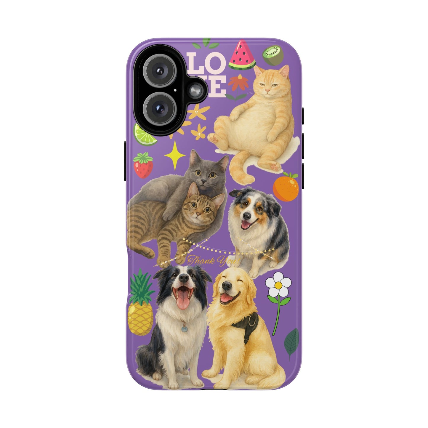 60A-4 Dog and Cat Printed Dual-Layer Phone Case In Purple – Glossy or Matte Finish – iPhone & Android Compatible