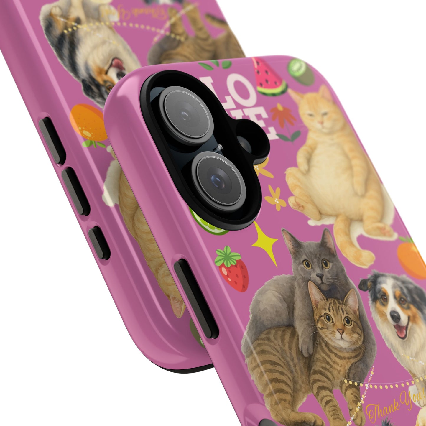 60A-2 Dog and Cat Printed Dual-Layer Phone Case In Pink – Glossy or Matte Finish – iPhone & Android Compatible