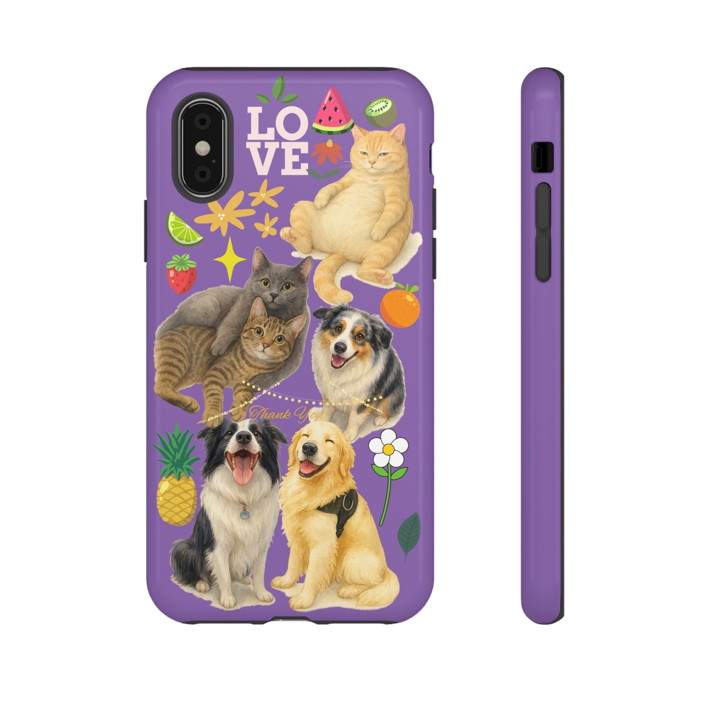 60A-4 Dog and Cat Printed Dual-Layer Phone Case In Purple – Glossy or Matte Finish – iPhone & Android Compatible