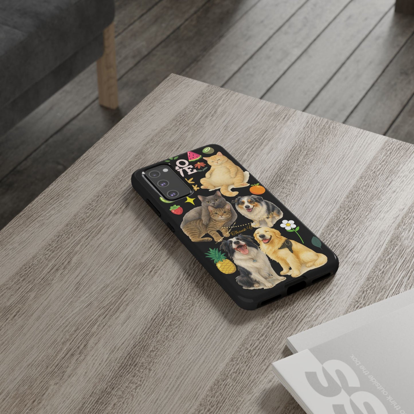 60A-8 Dog and Cat Printed Dual-Layer Phone Case In Black – Glossy or Matte Finish – iPhone & Android Compatible
