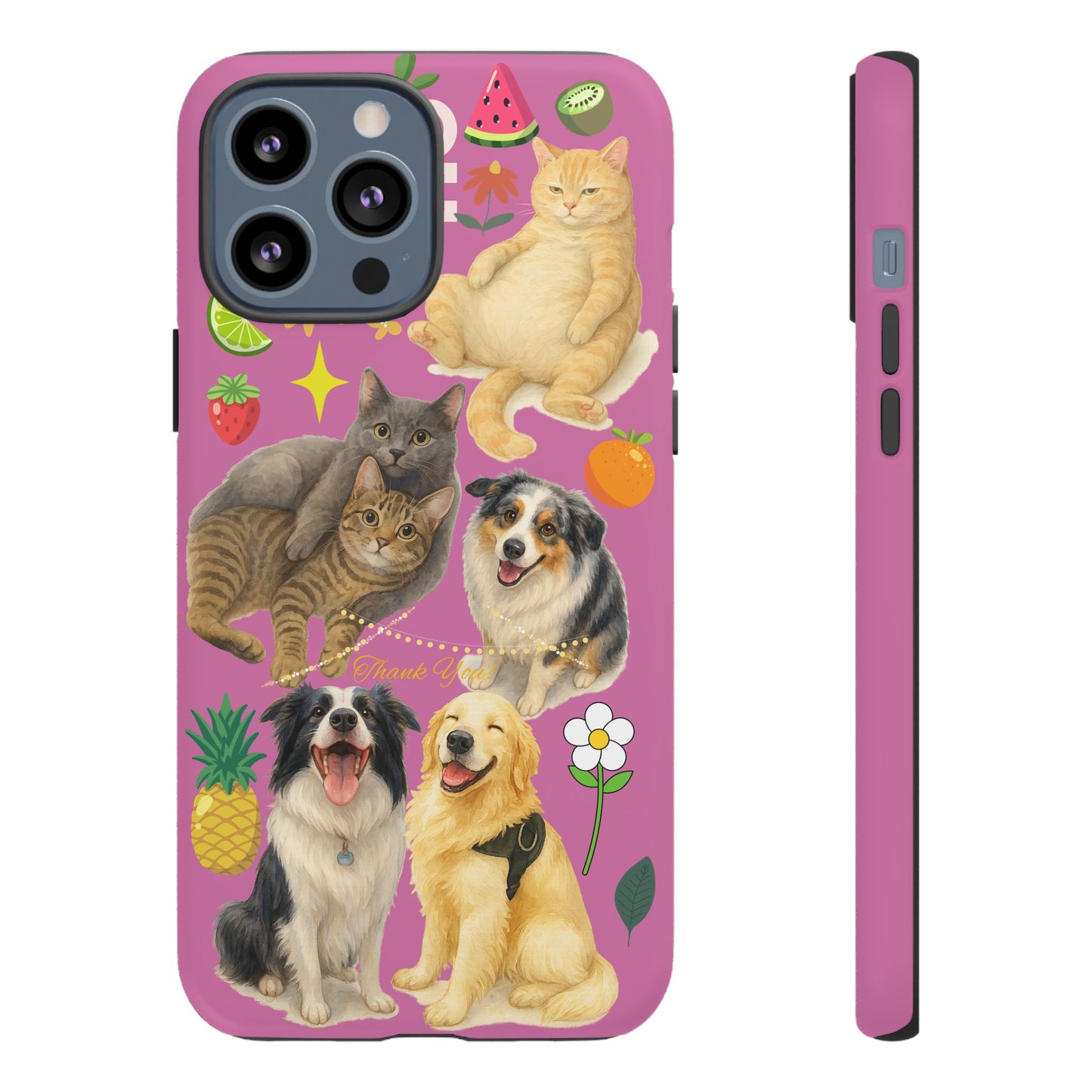 60A-2 Dog and Cat Printed Dual-Layer Phone Case In Pink – Glossy or Matte Finish – iPhone & Android Compatible
