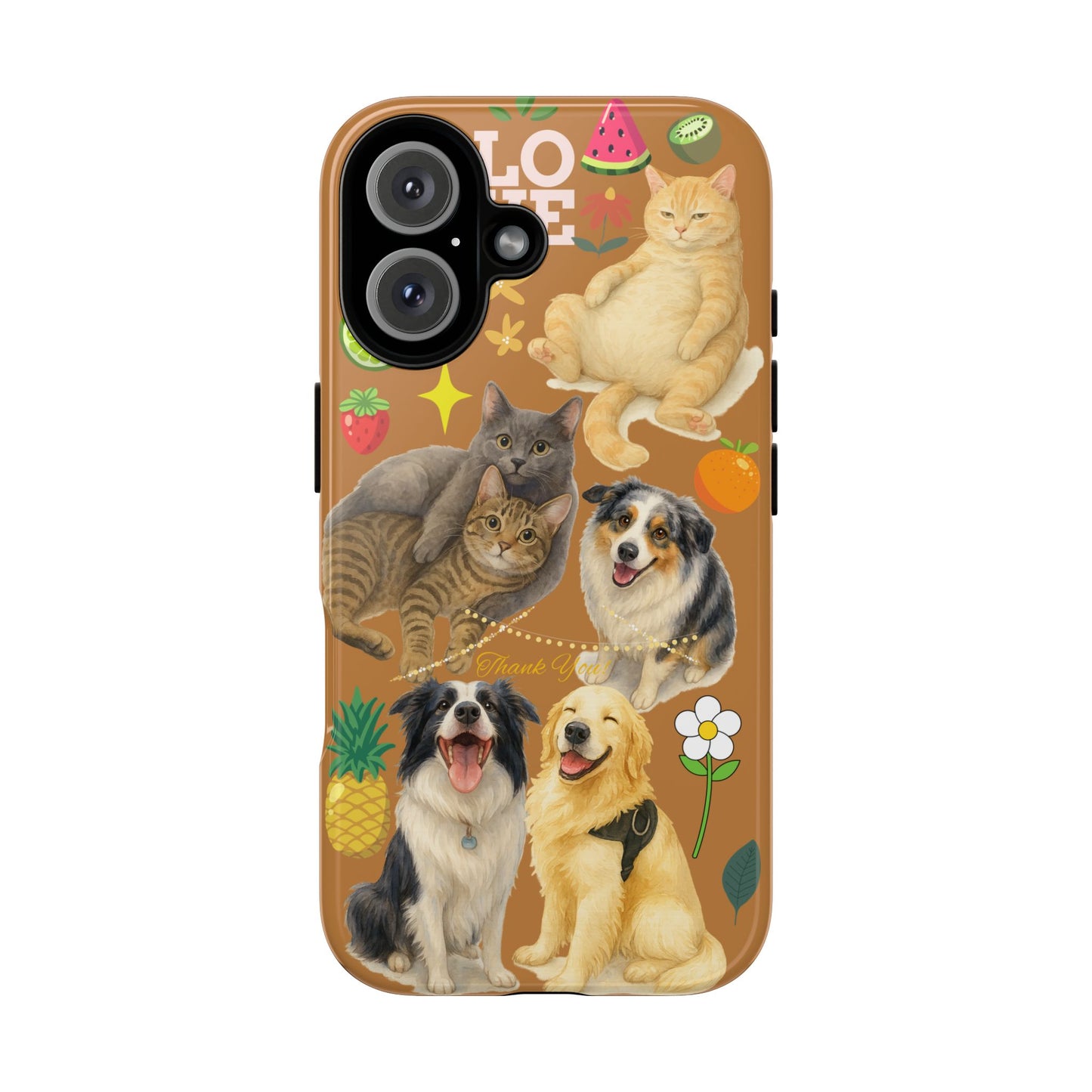 60A-9 Dog and Cat Printed Dual-Layer Phone Case In Light Brown – Glossy or Matte Finish – iPhone & Android Compatible