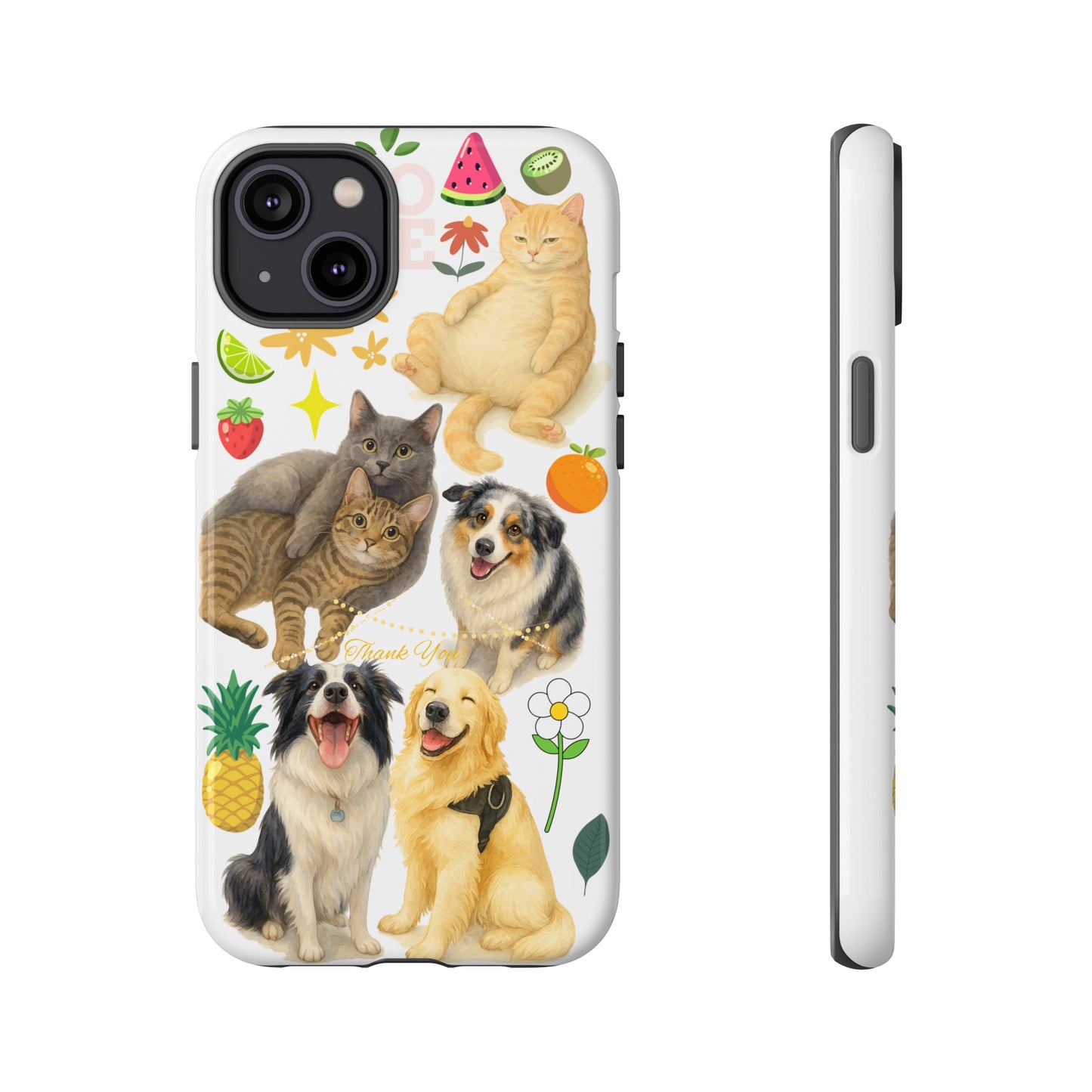 60A Dog and Cat Printed Dual-Layer Phone Case In White – Glossy or Matte Finish – iPhone & Android Compatible
