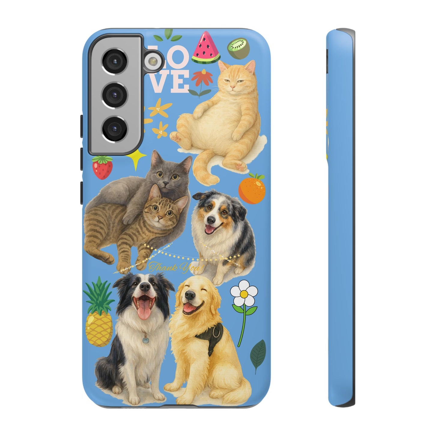 60A-1 Dog and Cat Printed Dual-Layer Phone Case In Blue – Glossy or Matte Finish – iPhone & Android Compatible