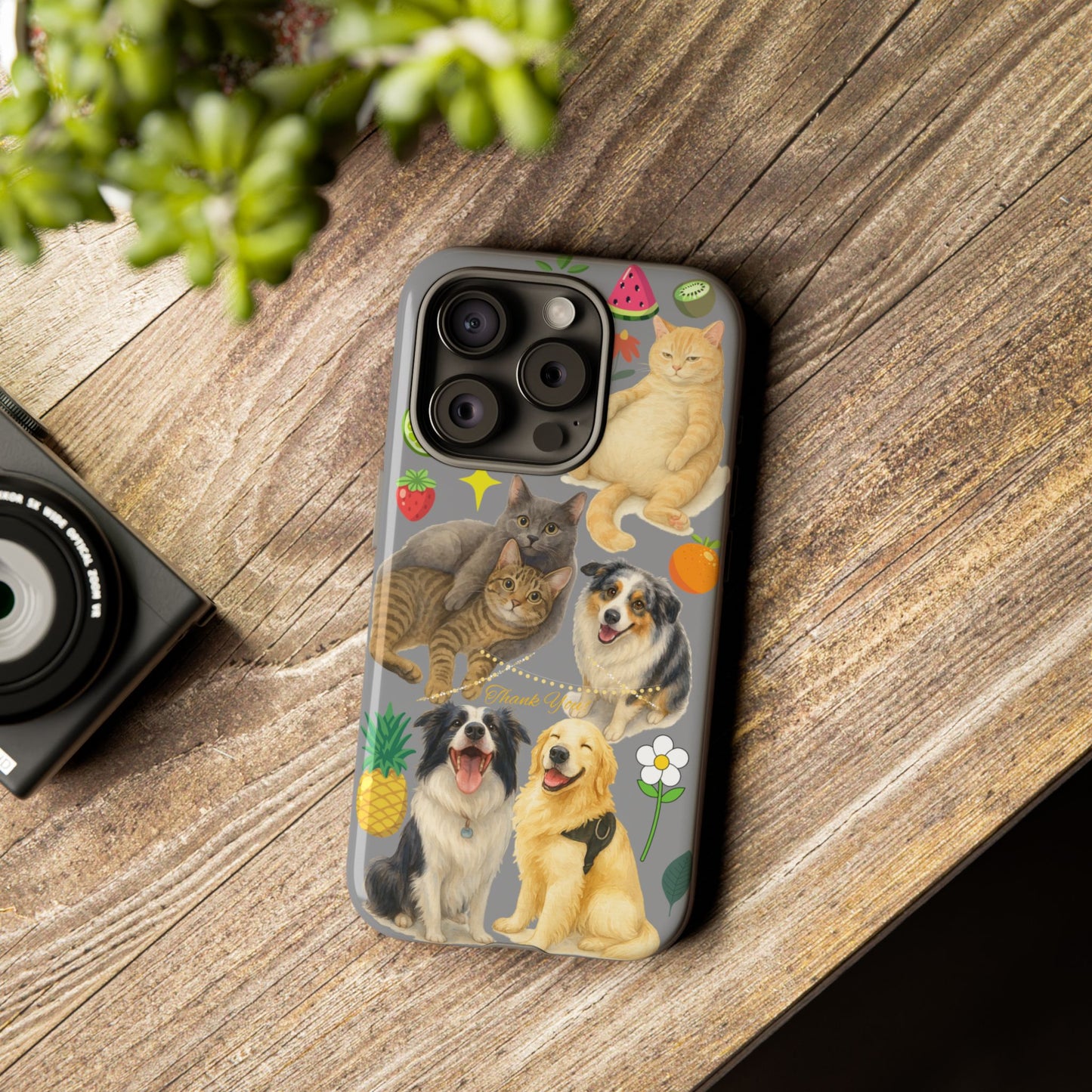 60A-3 Dog and Cat Printed Dual-Layer Phone Case In Grey – Glossy or Matte Finish – iPhone & Android Compatible