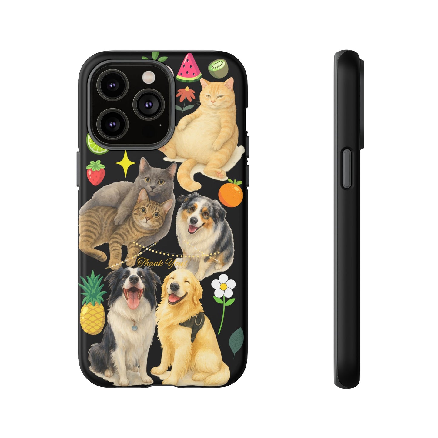 60A-8 Dog and Cat Printed Dual-Layer Phone Case In Black – Glossy or Matte Finish – iPhone & Android Compatible