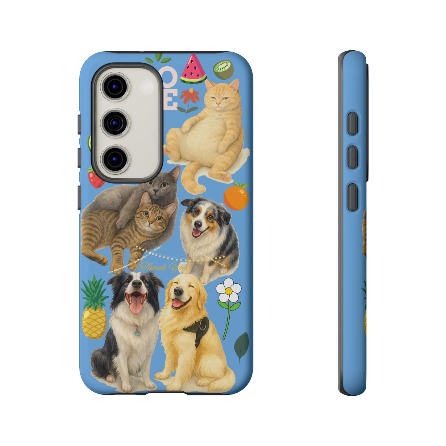60A-1 Dog and Cat Printed Dual-Layer Phone Case In Blue – Glossy or Matte Finish – iPhone & Android Compatible