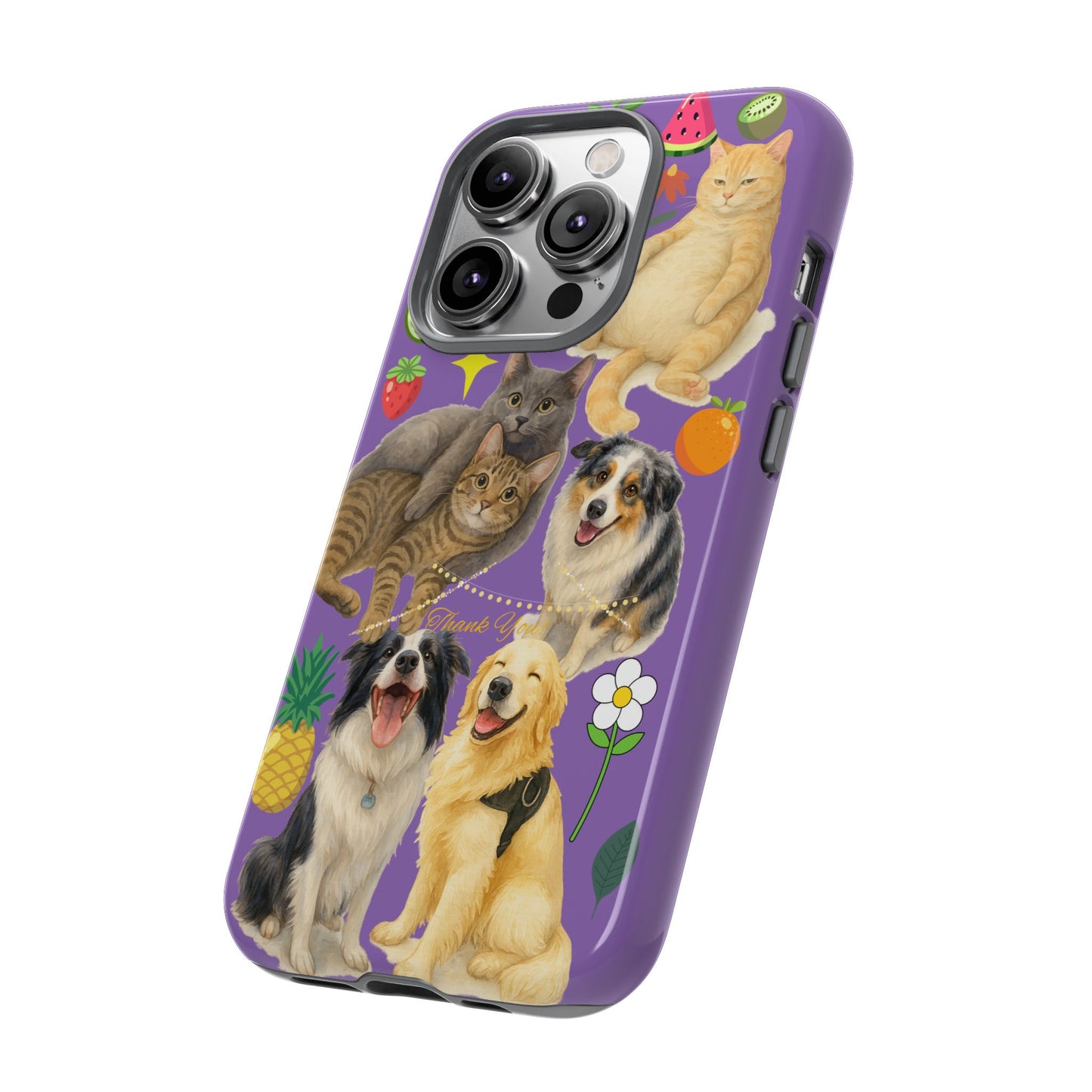 60A-4 Dog and Cat Printed Dual-Layer Phone Case In Purple – Glossy or Matte Finish – iPhone & Android Compatible